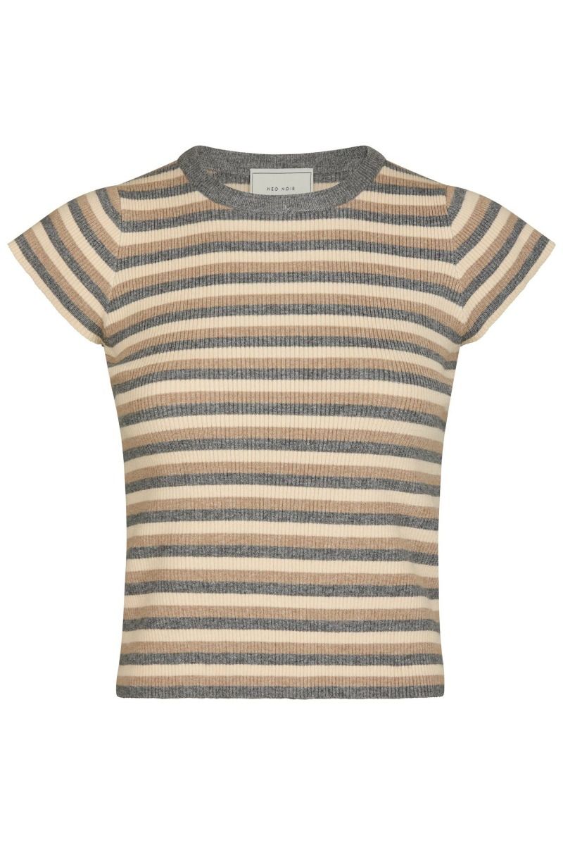 Neo Noir - T-shirt - Tirra Simple Stripe Knit Top - Grey