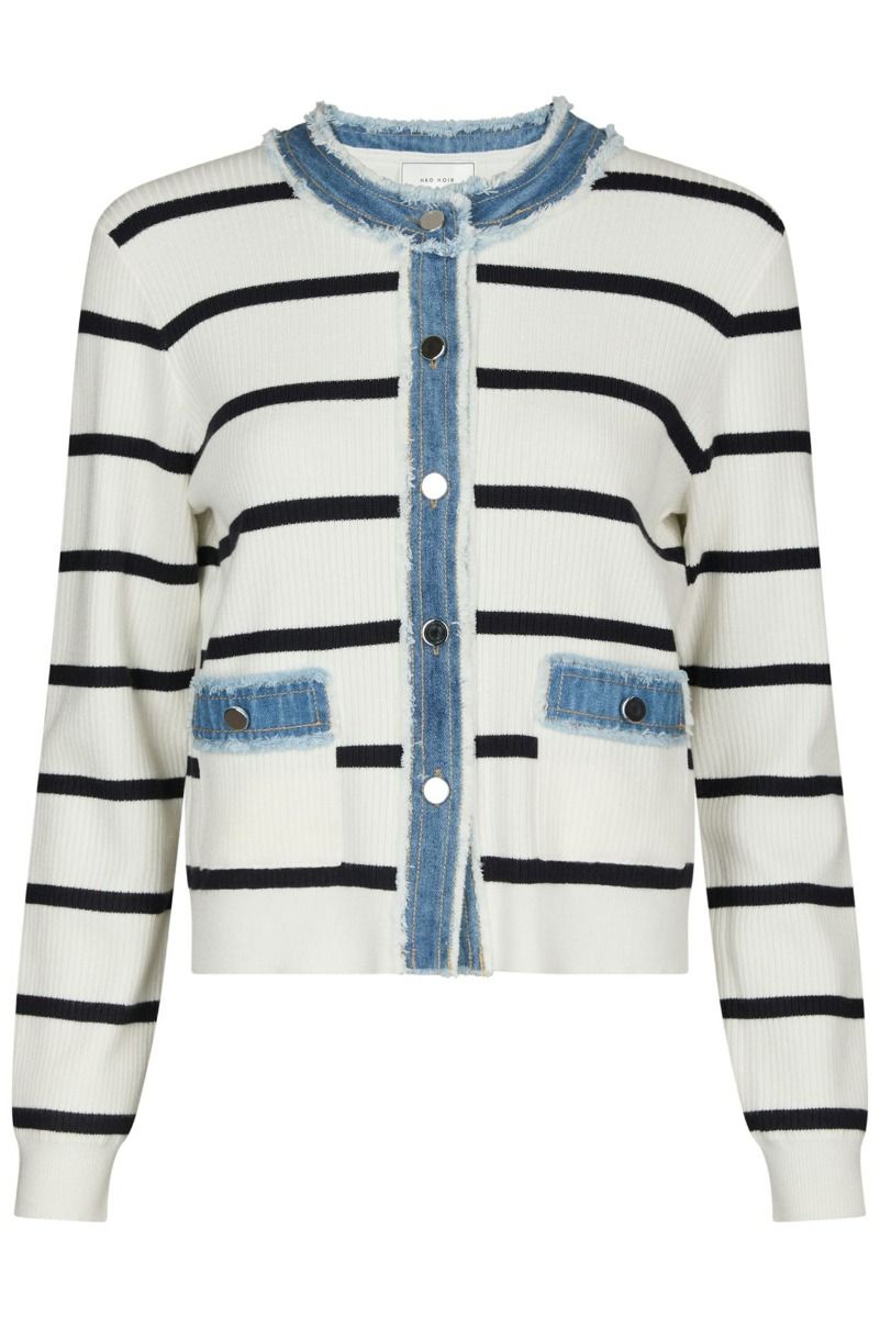 Neo Noir - Cardigan - Zelma Stripe Denim Cardigan - Off White