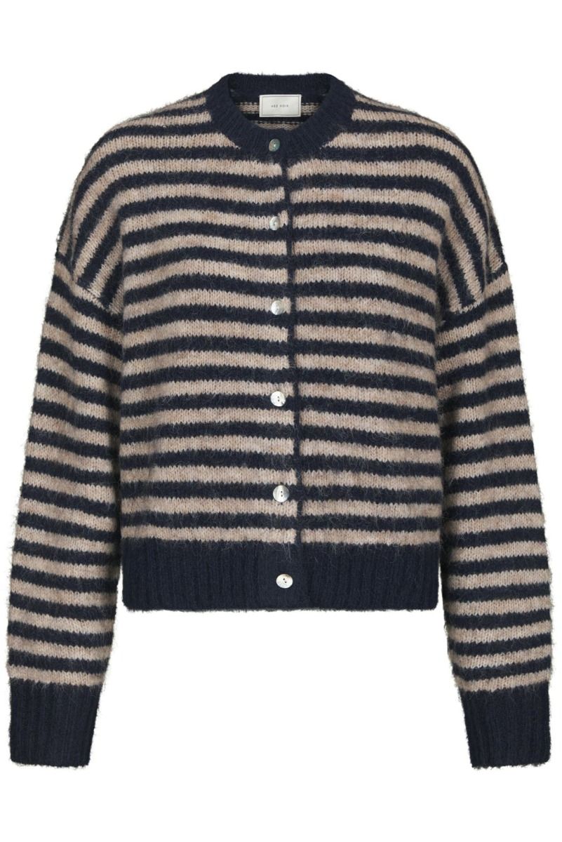 Neo Noir - Cardigan - Isana Stripe Fluffy Knit Cardigan - Navy striped