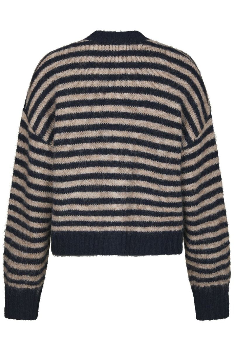 Neo Noir - Cardigan - Isana Stripe Fluffy Knit Cardigan - Navy striped