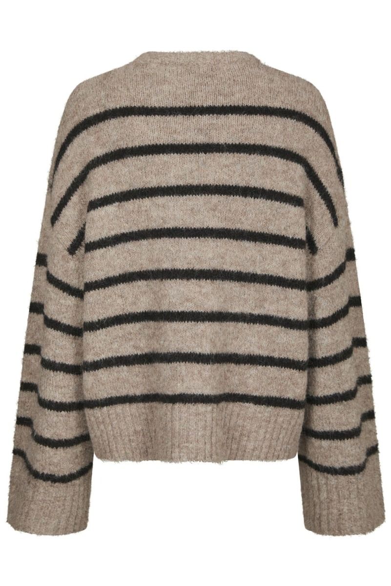 Neo Noir - Strik - Roeme Fluffy Stripe Knit - Beige Melange