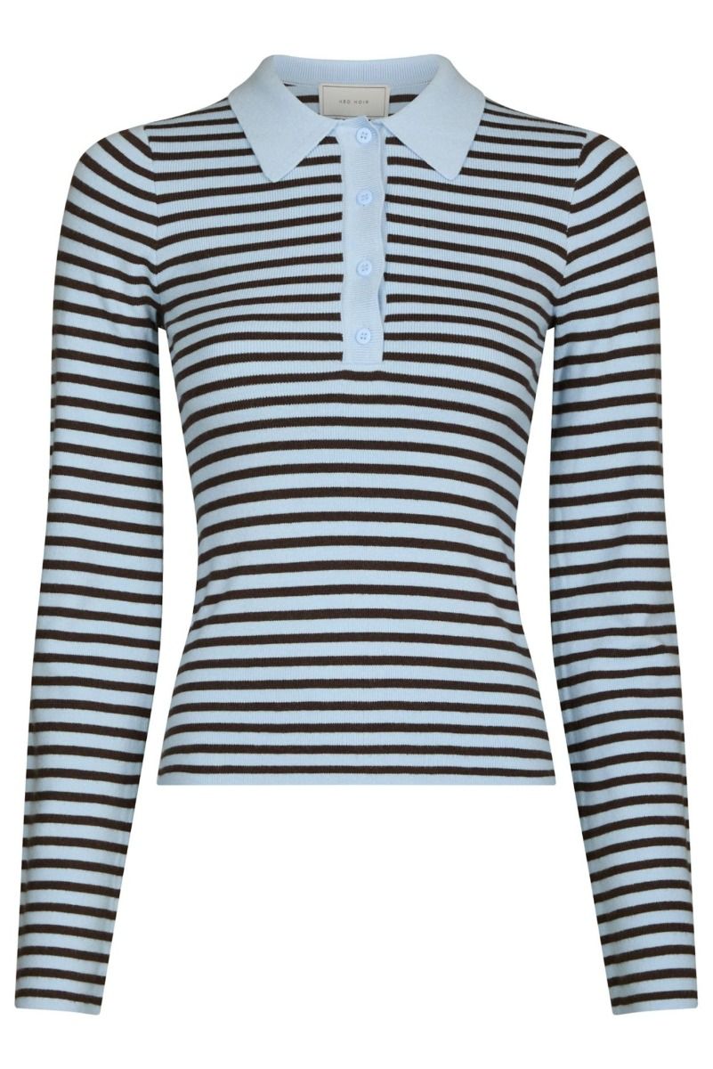 Neo Noir - Bluse - Fannya LS Striped Knit Polo - Light Blue Stripe