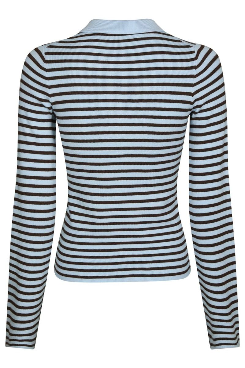 Neo Noir - Bluse - Fannya LS Striped Knit Polo - Light Blue Stripe
