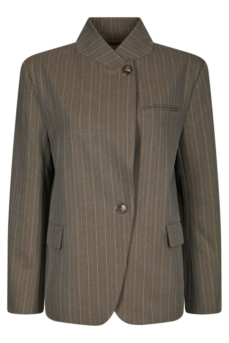 Neo Noir - Blazer - Nerine Pinstripe Blazer - Dark Taupe