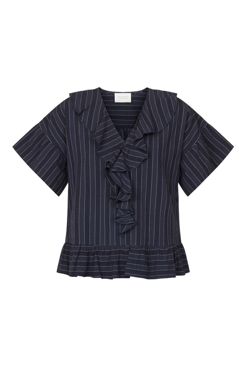Sisters Point - Bluse - Veima-SS - Navy Pinstripe 
