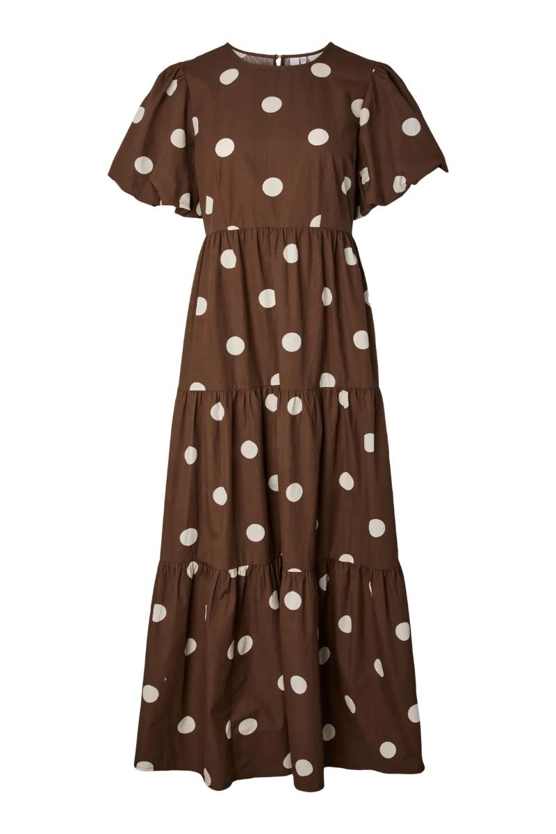 YAS - Kjole - Colea SS Ankle Dress - Pinecone Ecru polka dots (Levering midt juni)