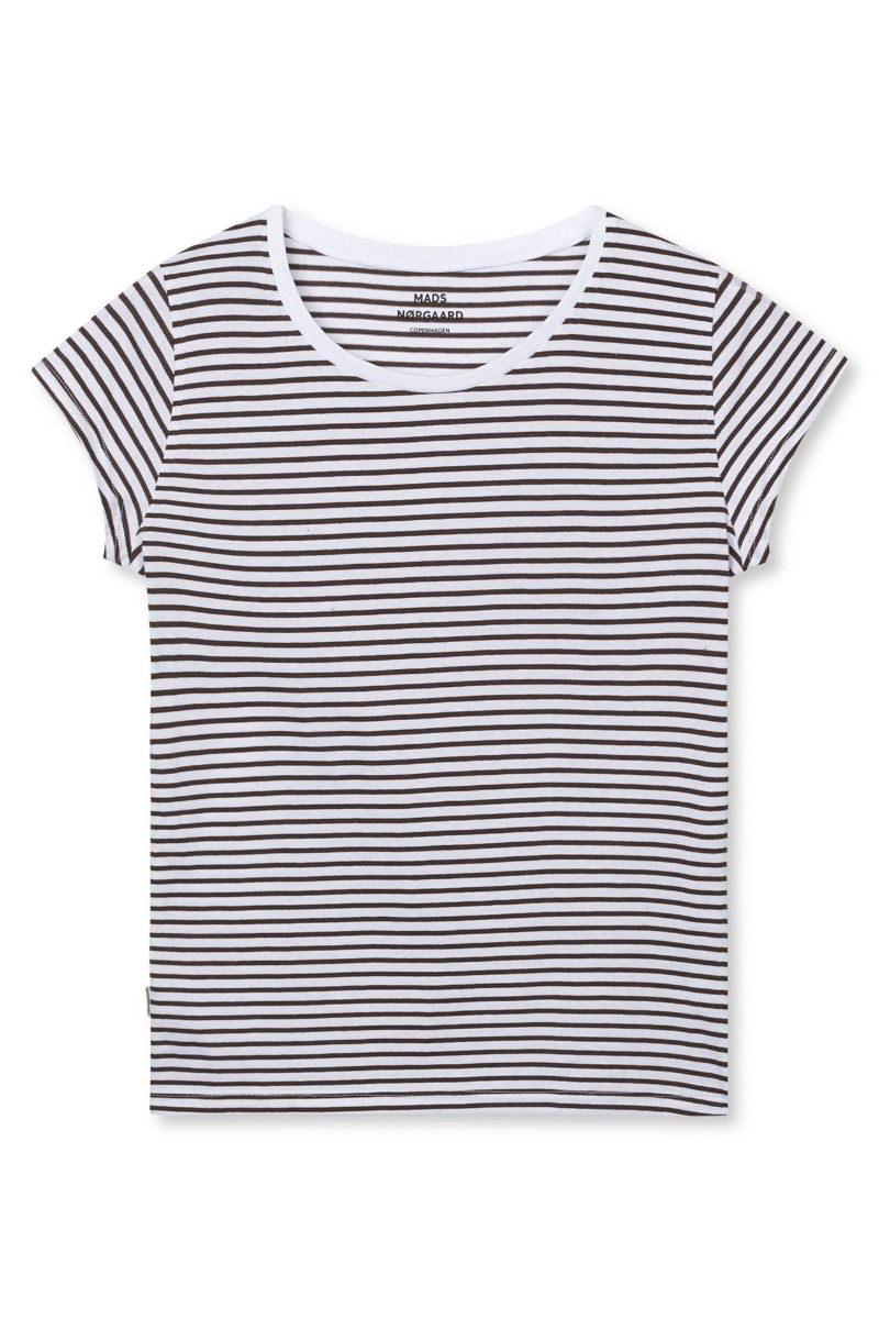 Mads Nørgaard - T-shirt - Fine Jersey Stripe Teasy Tee - Turkish Coffee/Brilliant White
