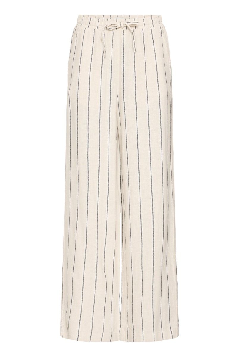 Ichi - Bukser - IH Linno PA FL - Natural Ecru Stripe