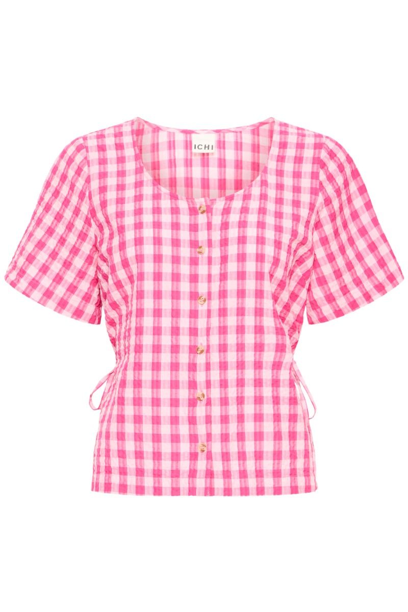 Ichi - Top - Felica SS - Very Berry/Pink Check (Levering midt april)
