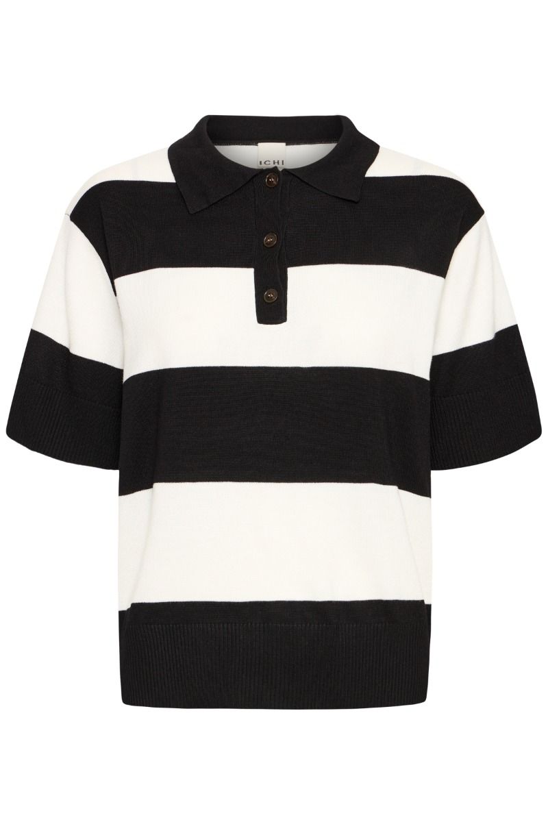 Ichi - T-Shirt - Luls Polo SS - Wide Stripe Black Cloud Dancer 