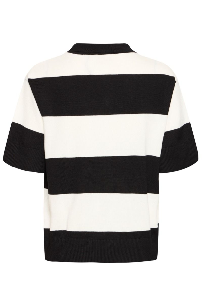 Ichi - T-Shirt - Luls Polo SS - Wide Stripe Black Cloud Dancer 