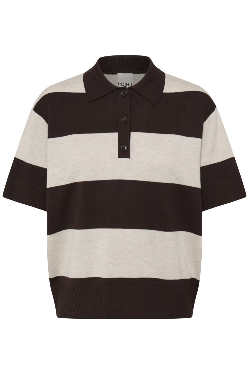 Ichi - T-shirt - Luls Polo SS - Wide Stripe Chocolate Torte