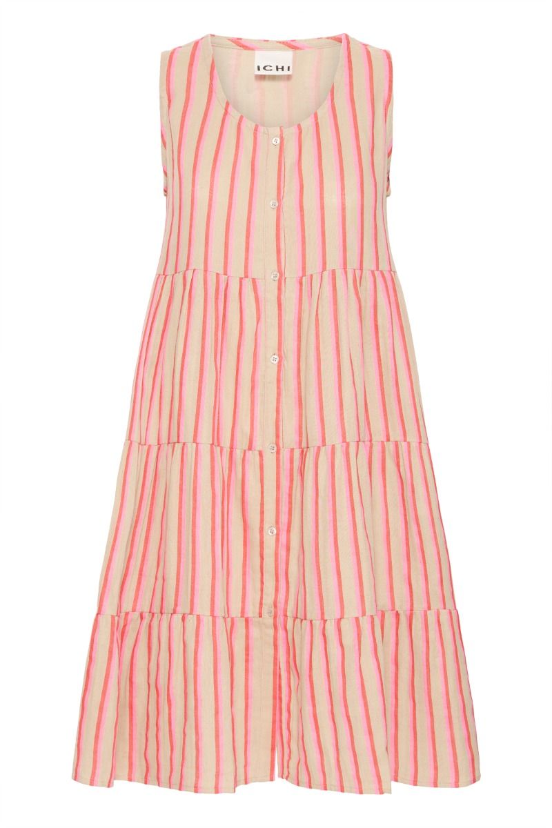 Ichi - Kjole - Foxa SL DR Striped - Azalea Stripe (Levering midt april)