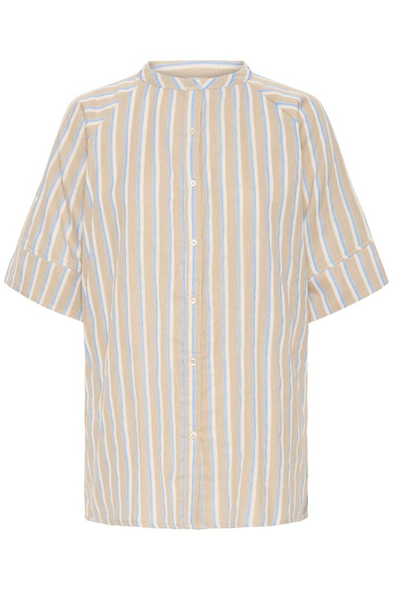 Ichi - Skjorte - Foxa 2/4 SH Striped - Placid Blue Stripe (Levering midt april)