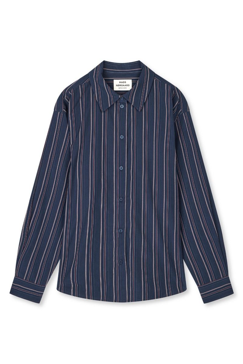 Mads Nørgaard - Kjole - Peach Poplin YD Shelly Shirt - Pinstripe/Sky Captain