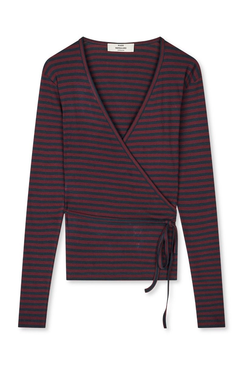 Mads Nørgaard - Bluse - 2x2 Cotton Stripe Susi LS Top - Sky Captain/Winetasting 