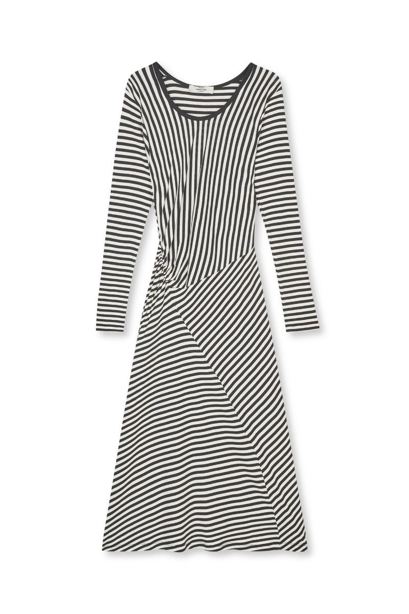 Mads Nørgaard - Kjole - 2x2 Cotton Stripe Severa Dress - Black/Vanilla Ice