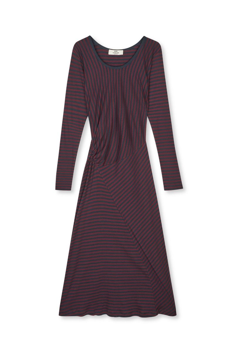 Mads Nørgaard - Kjole - 2x2 Cotton Stripe Severa Dress - Sky Captain/Winetasting 