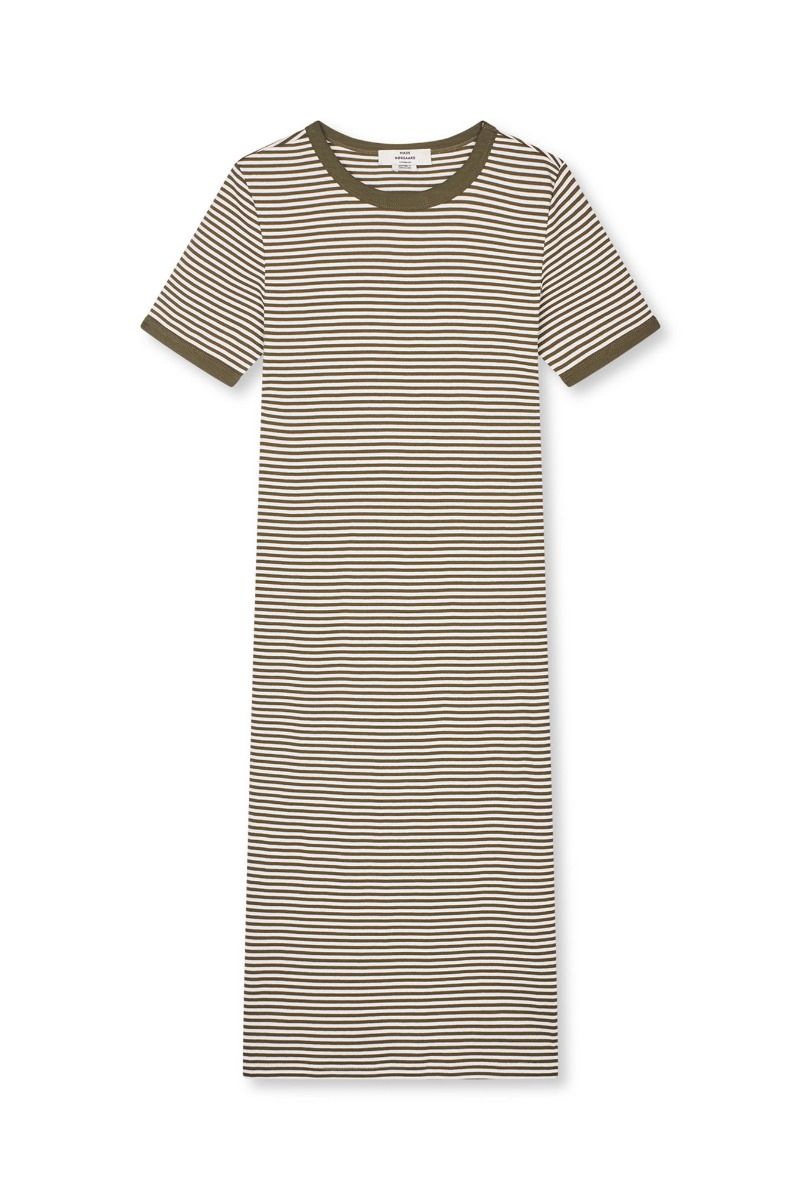 Mads Nørgaard - Kjole - Grace Jersey Stripe July Dress - White/Tarmac 