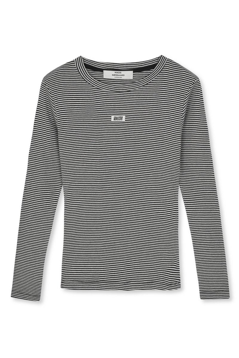 Mads Nørgaard - Bluse - 2x2 Cotton Stripe Tuba Tee LS - Black/Vanilla Ice (Levering slut november)