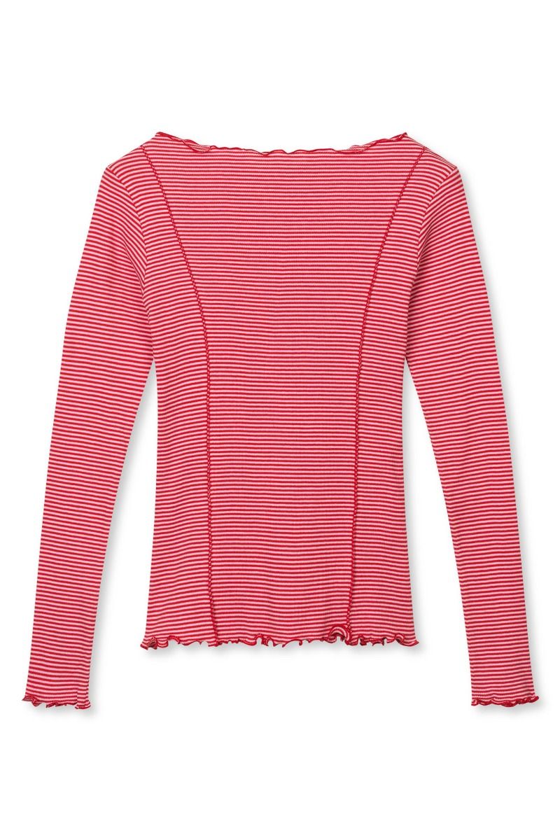 Mads Nørgaard - Bluse - 2x2 Cotton Stripe Siri Top - Fairy Tale/Goji Berry (Levering slut november)