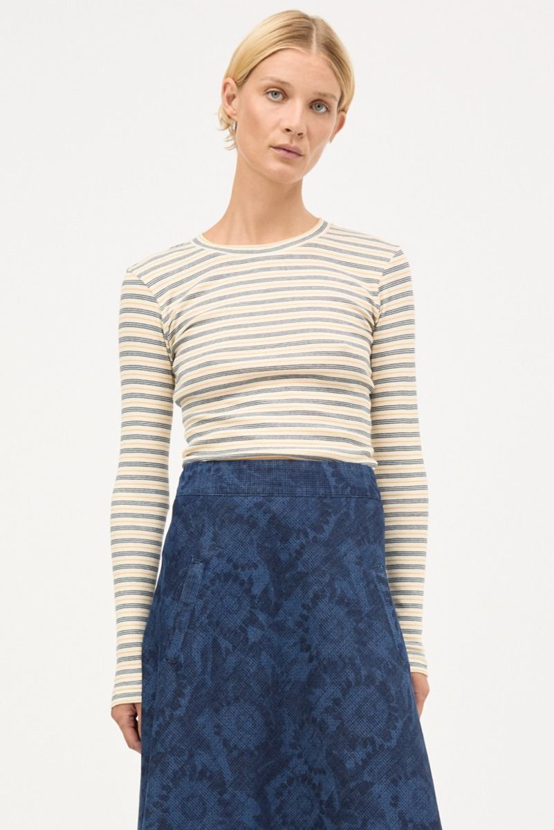 Mads Nørgaard - Bluse - 2x2 Cotton stripe Siri Top - Vanilla Ice/Sky Captain/Zinnia (Levering midt april)