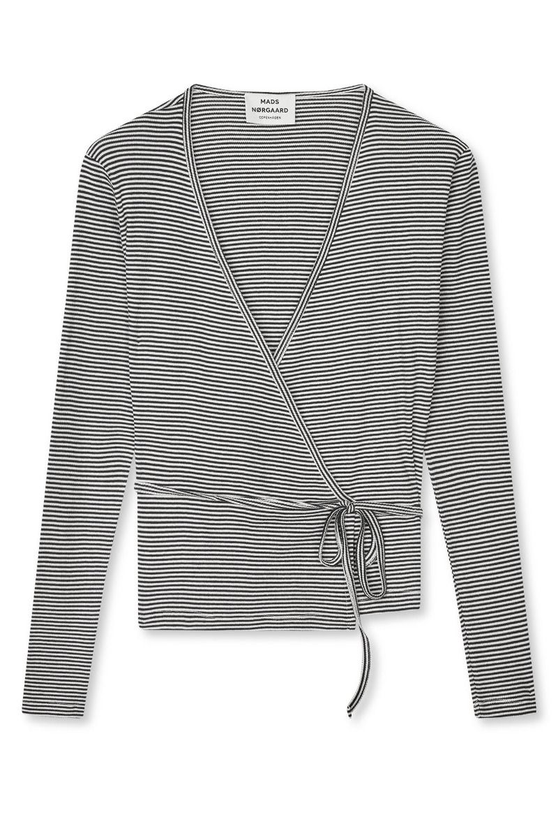 Mads Nørgaard - Bluse - 2x2 Cotton Stripe Susi LS Top - Black/Vanilla Ice