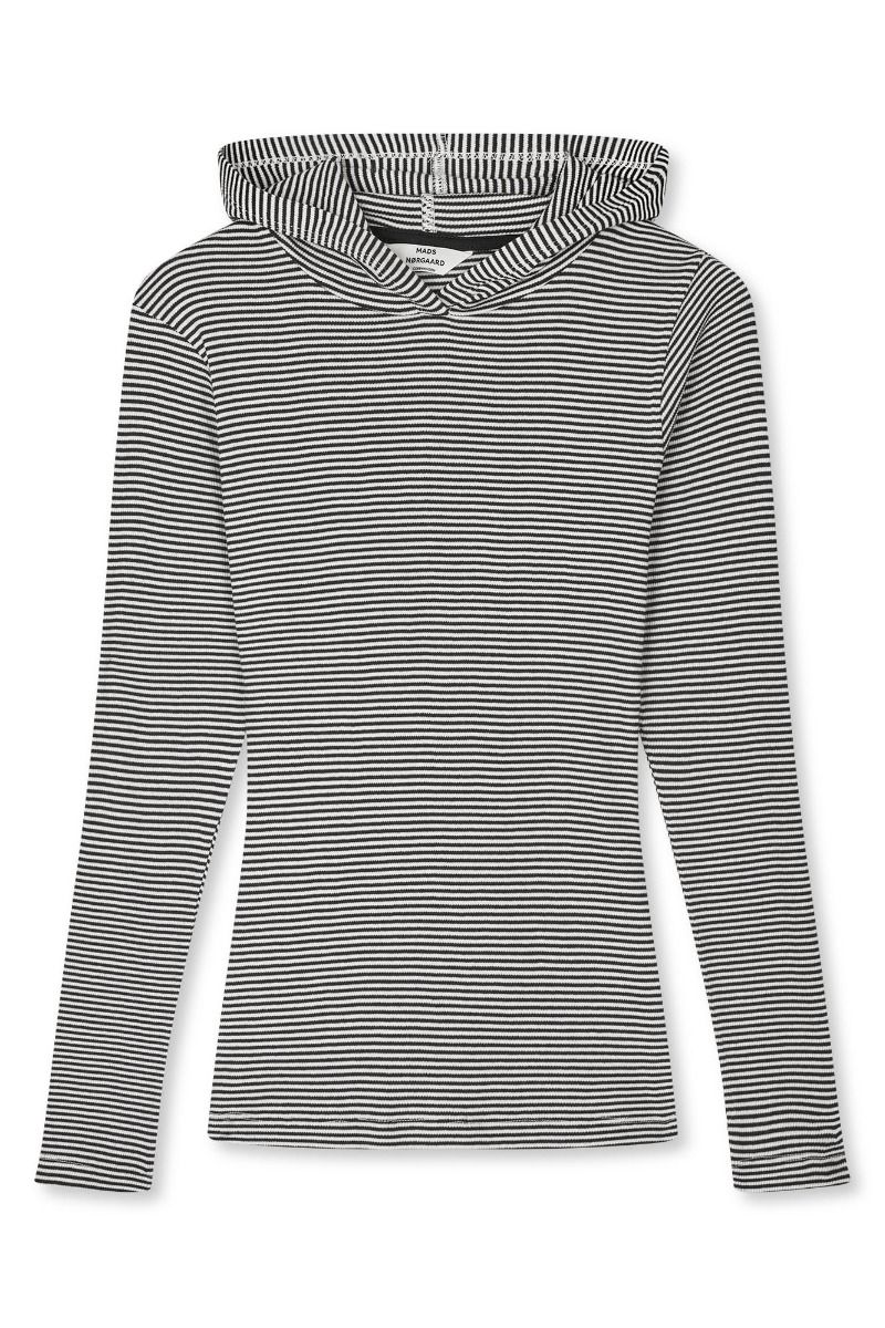 Mads Nørgaard - Bluse - 2x2 Cotton Stripe Tilla Hood - Black/Vanilla Ice