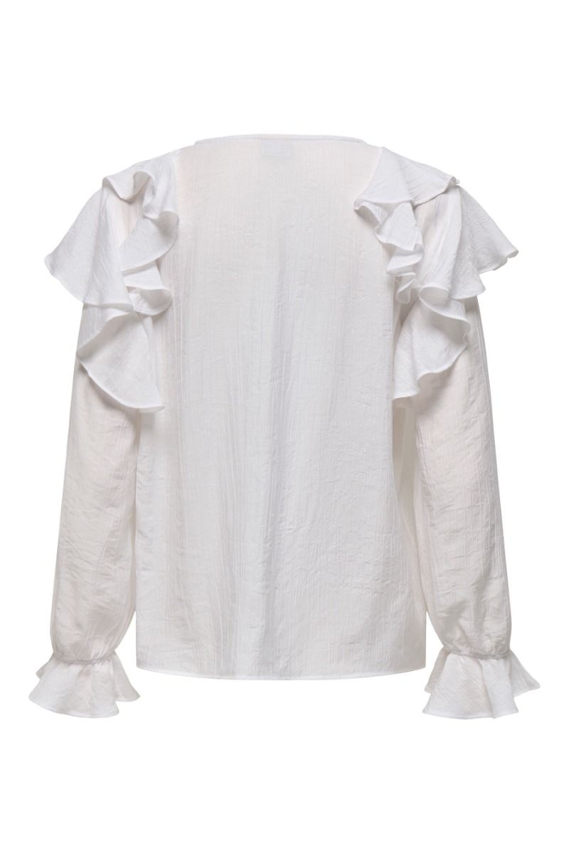 JDY - Bluse - Beth L/S Frill Top - Cloud Dancer