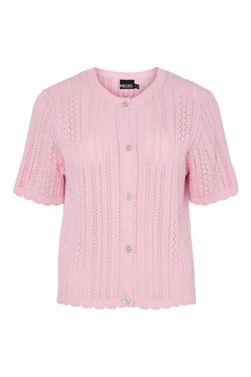 Pieces - Top - Nuka SS O-Neck Knit Cardigan - Roseate Spoonbill