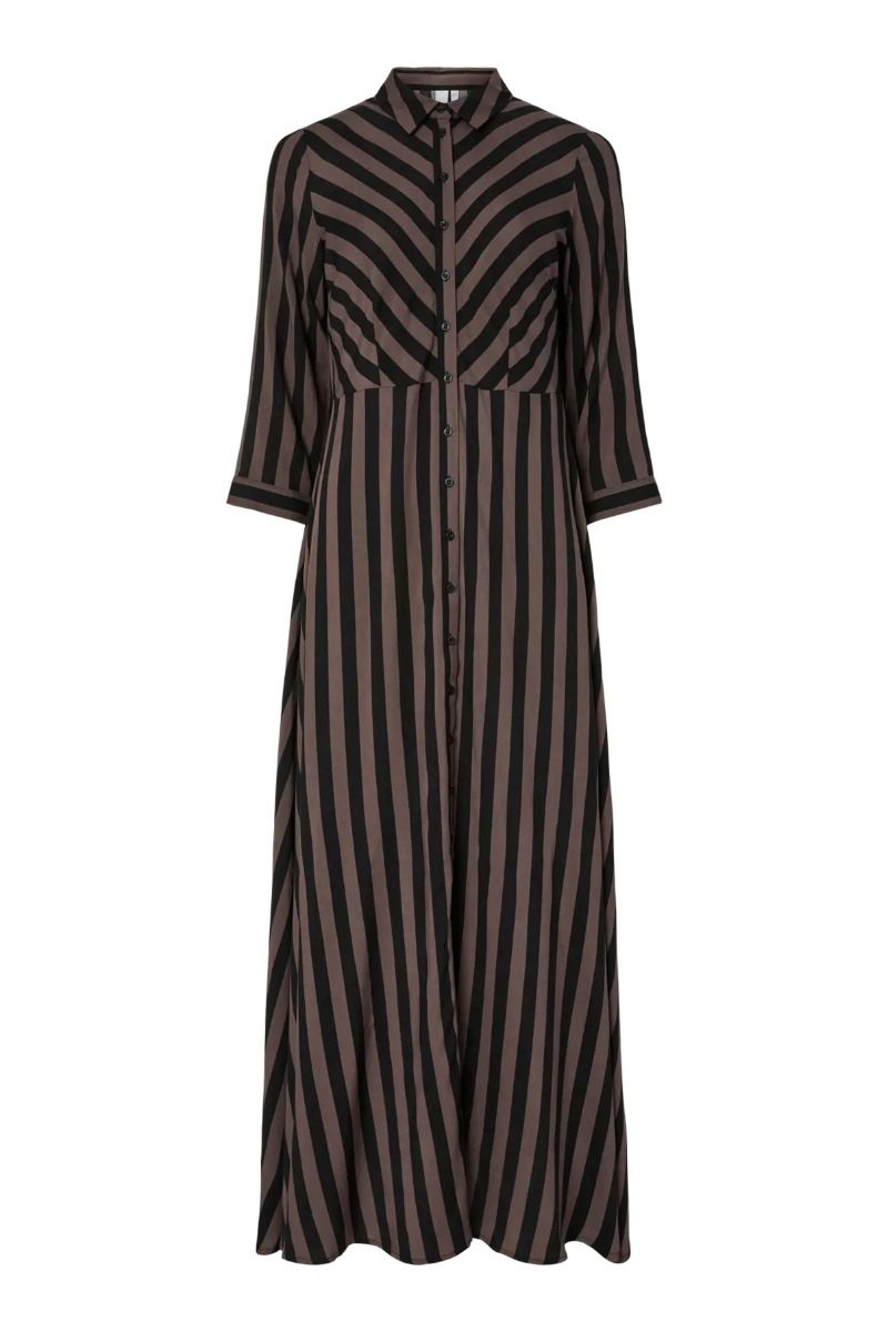 YAS - Kjole - Savanna Long Shirt Dress - Chocolate Brown - Black (Levering midt juli)