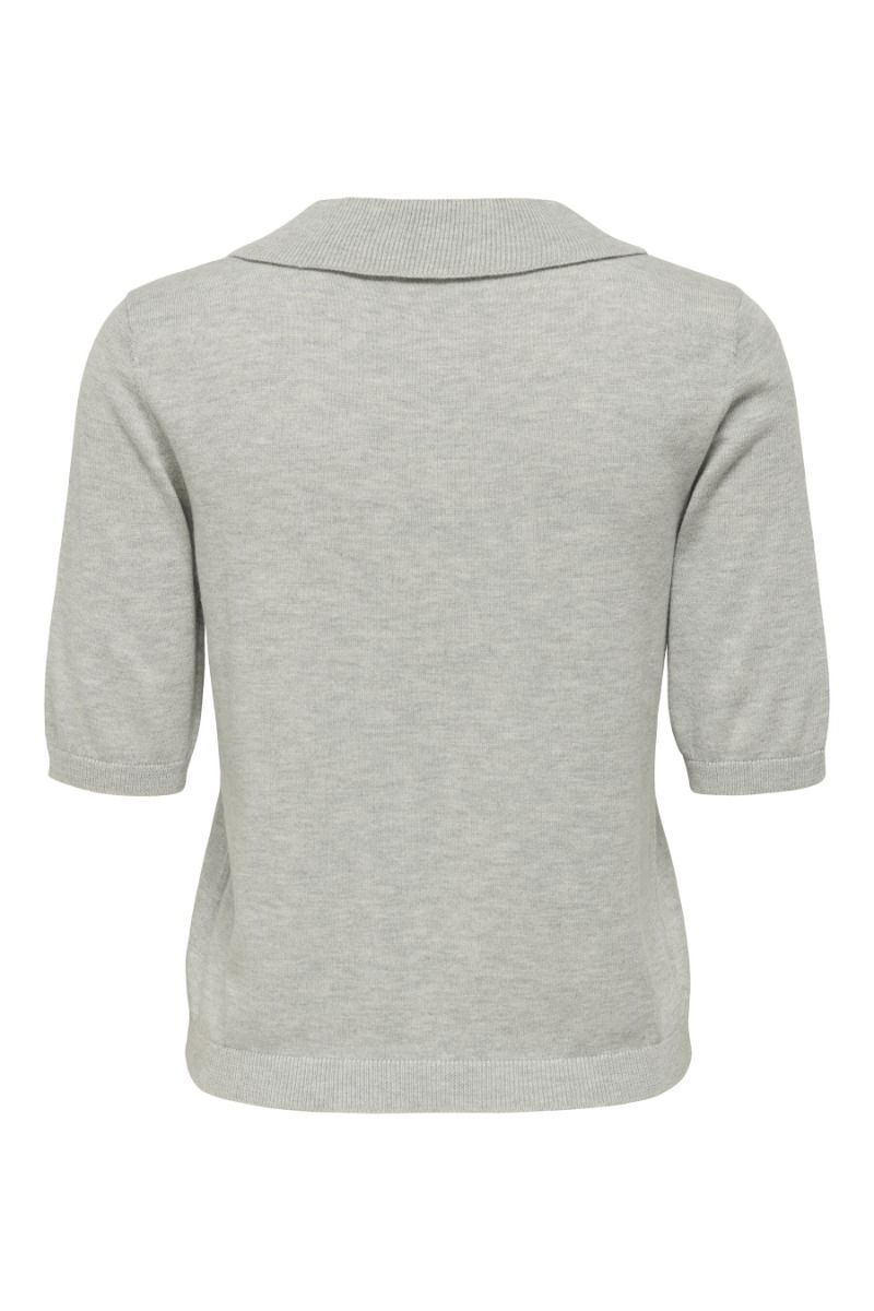 JDY - T-shirt - Bodil S/S Collar Pullover - Light Grey Melange