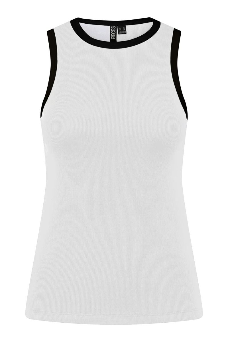 Pieces - Top - May Boxer Tank Top - Bright White/Black Contrast