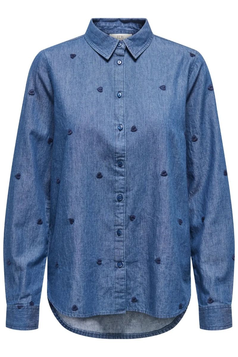JDY - Skjorte - Love L/S Embr Shirt - Medium Blue Denim/Heart Emb