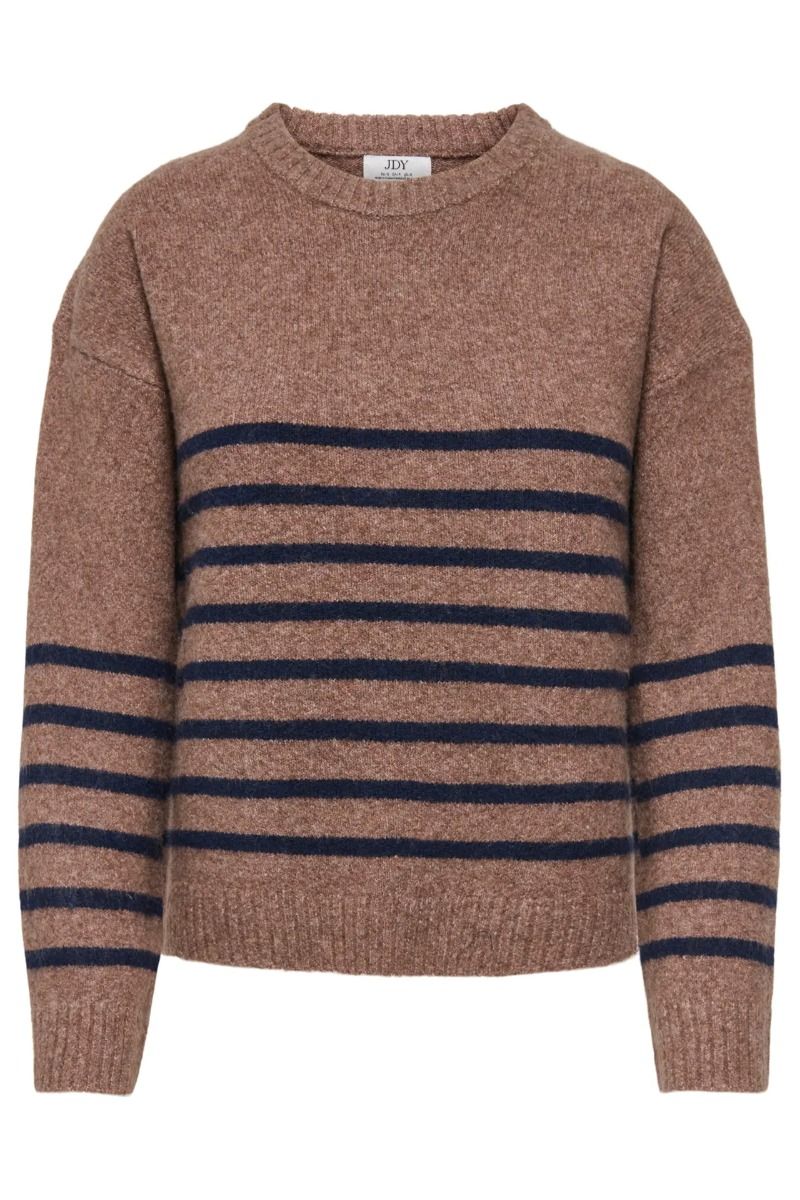 JDY - Strik - Neel L/S O-Neck Stripe Pullover - Bison Black Iris Thin Stripes