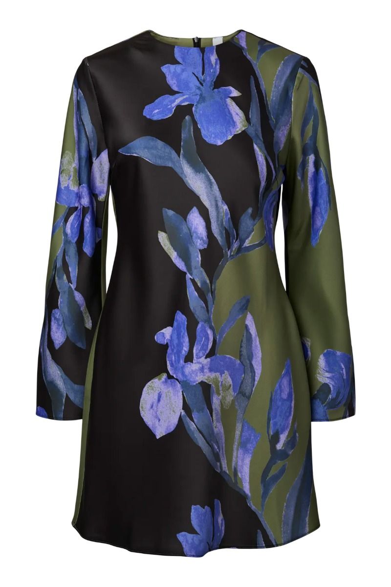 YAS - Kjole - Etira LS Short Dress - Black Etira print (Levering midt september)