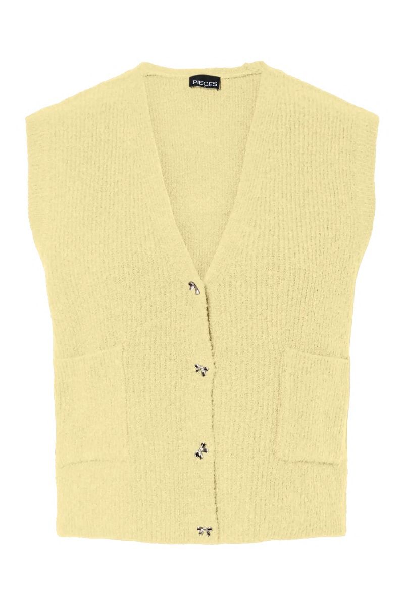 Pieces - Vest - Silly SL V-Neck Knit Vest - French Vanilla
