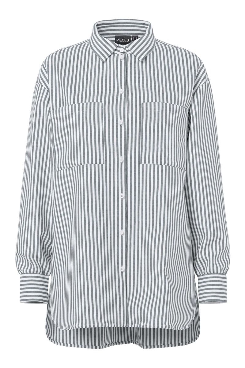 Pieces - Skjorte - Melia LS Loose Shirt - Bright White/Castor Gray