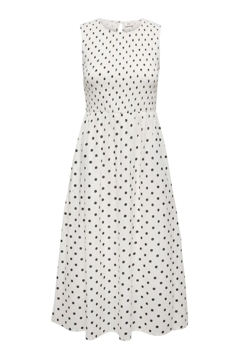 JDY - Kjole - Diego S/L Smock Midi Dress - Cloud Dancer/Black Dot (Levering midt april)