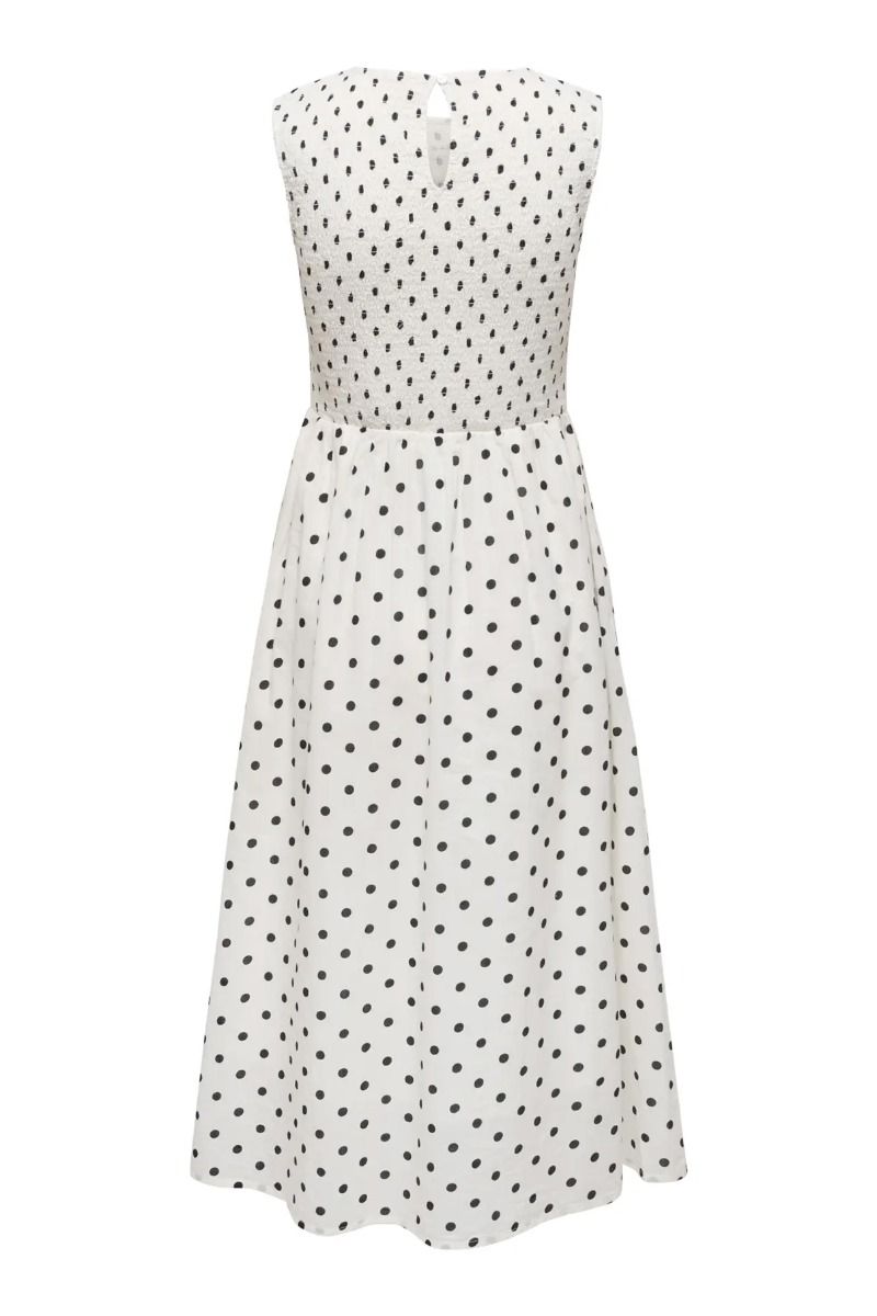 JDY - Kjole - Diego S/L Smock Midi Dress - Cloud Dancer/Black Dot (Levering midt april)