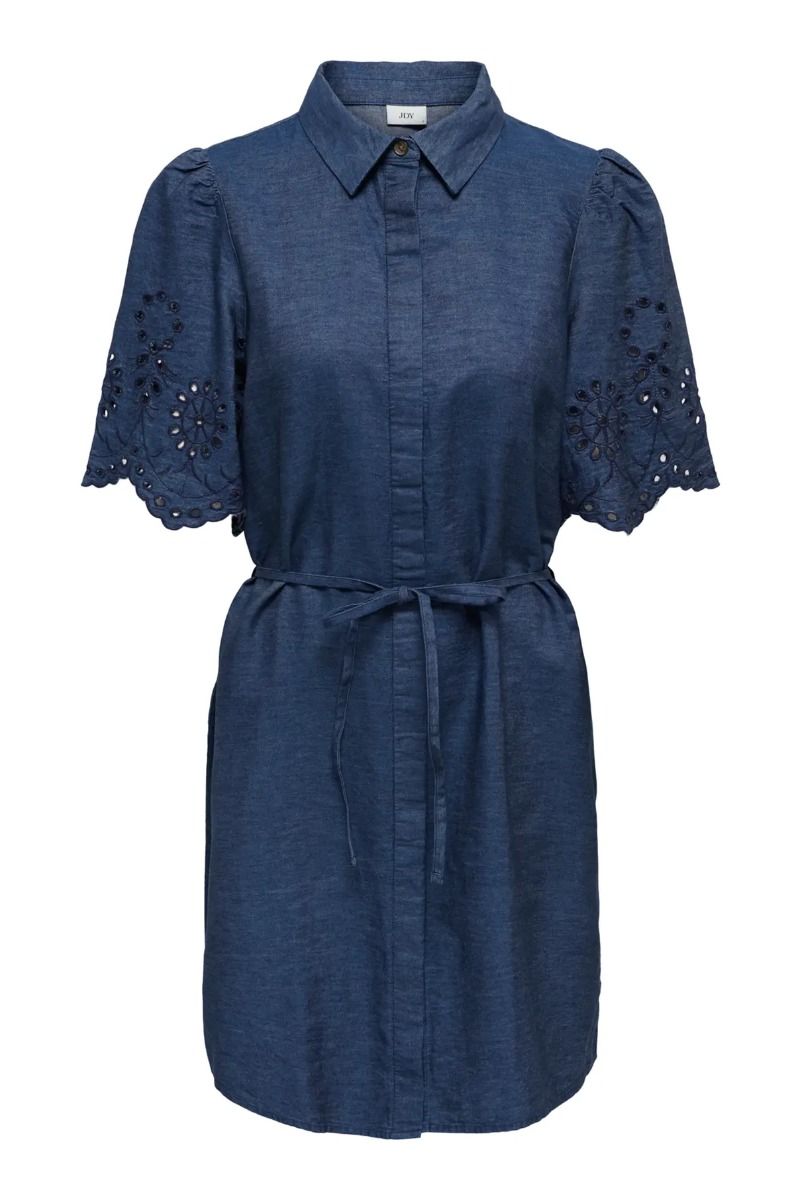JDY - Kjole - Bille 2/4 Chambray Midi Dress - Medium Blue Denim/Emb Navy