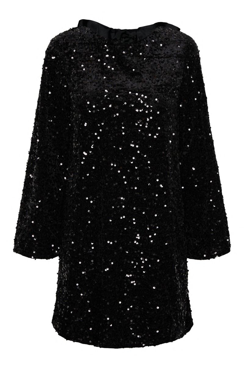 Pieces - Kjole - Kam LS Deep Back Bow Dress - Black