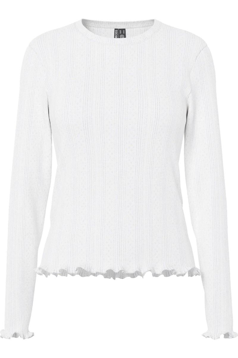 Pieces - Bluse - Marie LS O-neck Poin Top - Cloud Dancer