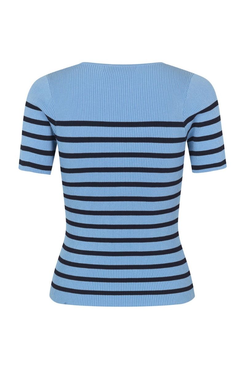 A-View - T-shirt - Rib Stripe Short Sleeve Top - Blue/Navy