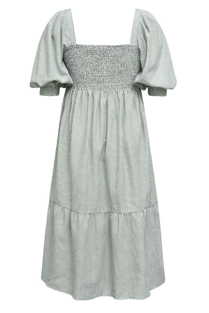 A-View - Kjole - Cheri Stripe Dress - Green/White