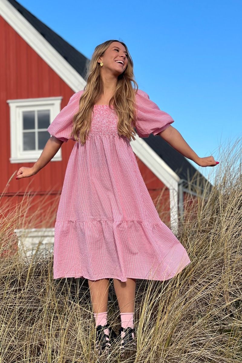 A-View - Kjole - Cheri Stripe Dress - Red/white