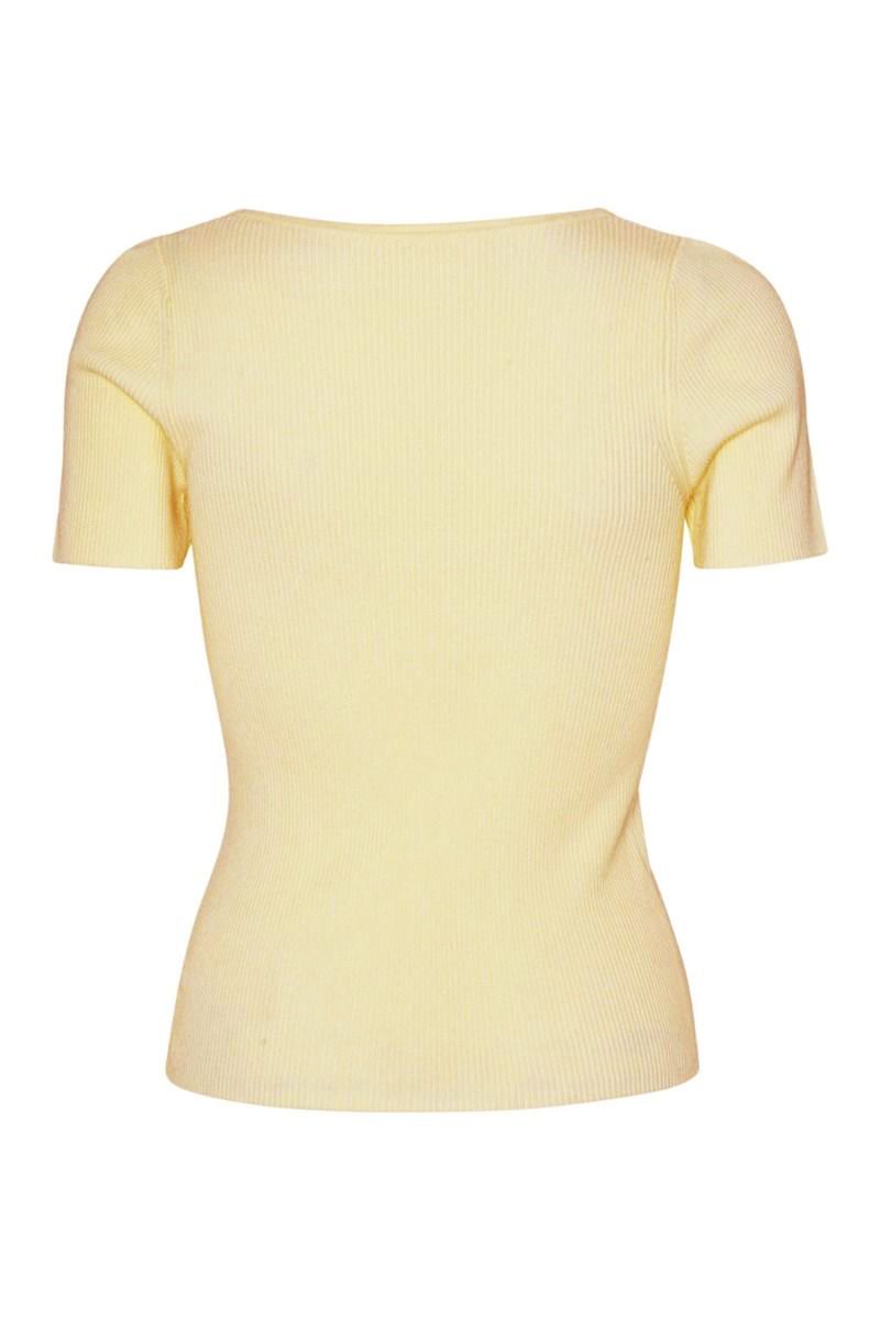 A-View - T-shirt - Rib Knit Short Sleeve Top - Pale yellow