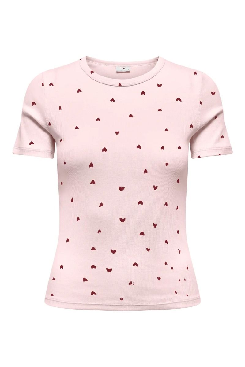 JDY - T-Shirt - Lucky S/S O Neck Top - Pink Dogwood/ Rhubarb Hearts