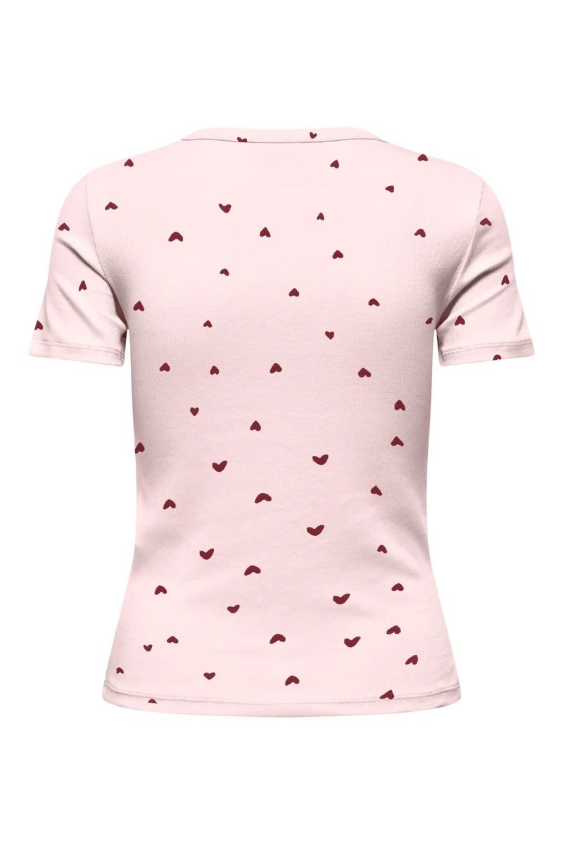 JDY - T-Shirt - Lucky S/S O Neck Top - Pink Dogwood/ Rhubarb Hearts