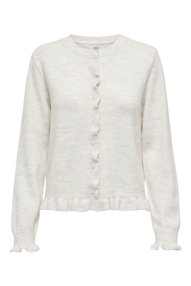 JDY - Cardigan - Letty L/S On Frill Cardigan - Cloud Dancer/Melange